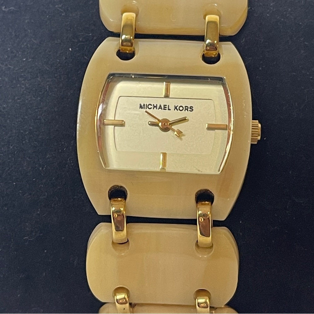 Michael Kors Taupe Beige Metal And Resin Link Wrist Watch #5
